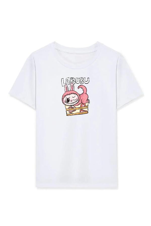 Kız Labubu Çocuk Baskılı T-Shirt - Beyaz - Image 1