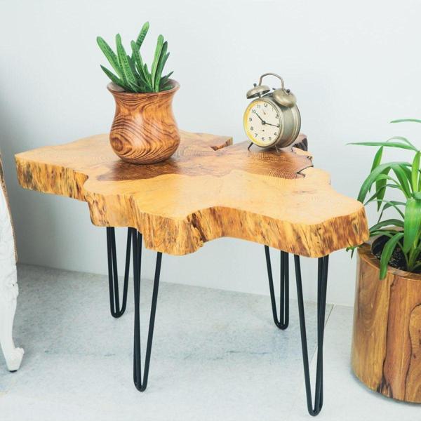 Wood Stone Art Sehpa Ahşap Çam Ağacı Doğal Kesit Orta Sehpa - Image 1