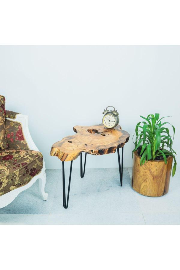 Wood Stone Art Sehpa Ahşap Zeytin Ağacı Doğal Kesit Yan Sehpa - Image 1