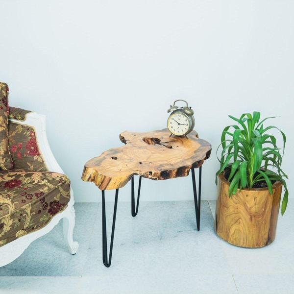 Wood Stone Art Sehpa Ahşap Zeytin Ağacı Doğal Kesit Yan Sehpa - Image 1