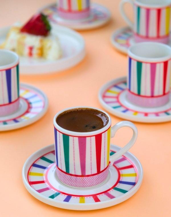 Tabak Evi Porselen Color Stripe Kahve Fincan Takımı 90cc 6 Kişilik 12 Parça - Image 1