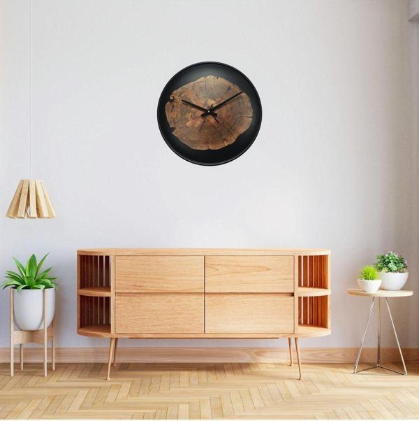 Wood Stone Art Duvar Saati Ahşap Biber Ağacı Siyah Epoxy Bombeli Duvar Saati - Image 1