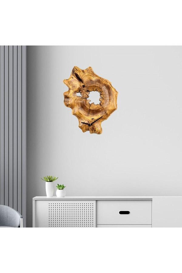Wood Stone Art Duvar Saati Ahşap 3 Boyutlu Doğal Kesit - Image 1