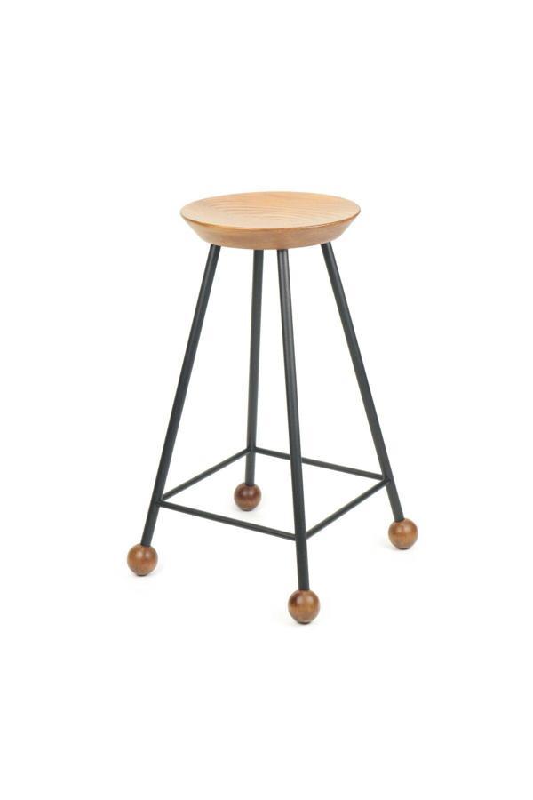 Wood Stone Art Tabure Sandalye Bar Taburesi Ahşap Demir Ayaklı Ahşap Topuzlu Modern Rahat 65 Cm - Image 1