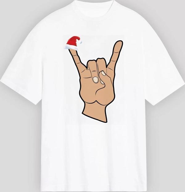 Noel Başlıklı Serçe Parmak T-shirt - Beyaz - Image 1