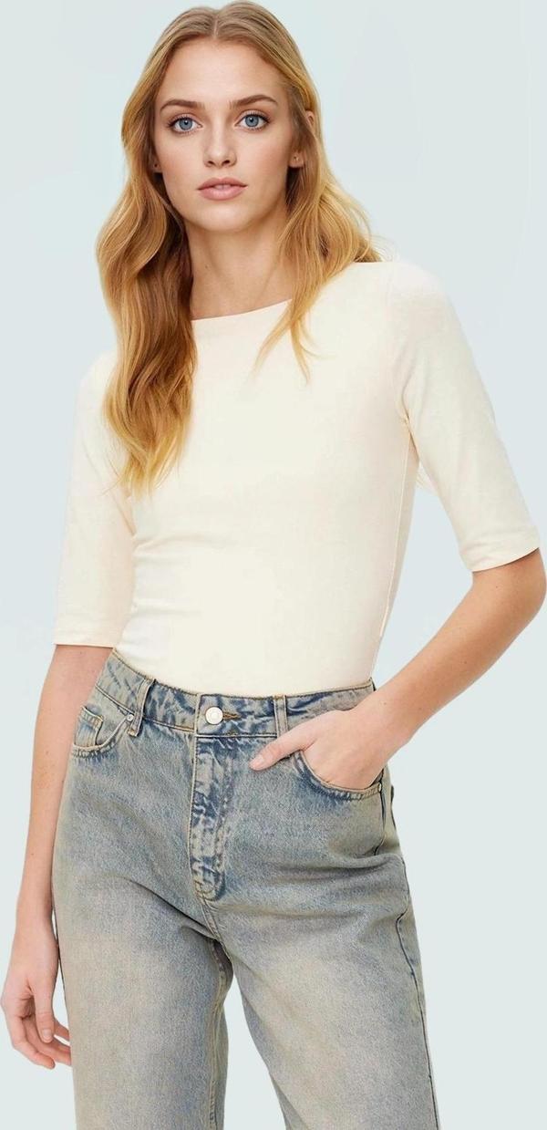 Pamuklu Likralı Penye Bluz Fitted Kayık Yaka Kısa Kol Yazlık Günlük Kullanım İçin - Image 1