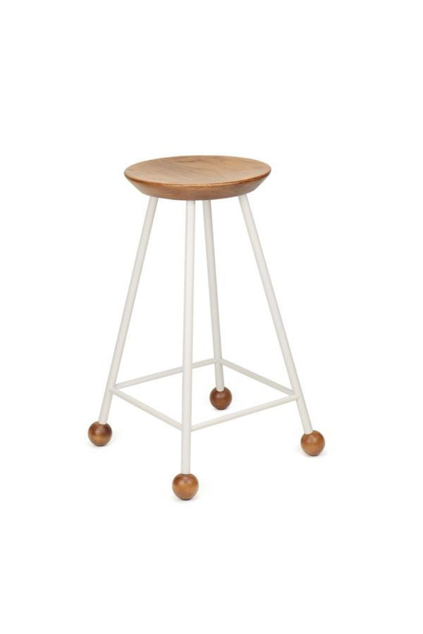 Wood Stone Art Tabure Sandalye Bar Taburesi 65 Cm Tabure Ahşap Demir Ayaklı Ahşap Topuzlu Modern Rahat Beyaz - Image 1