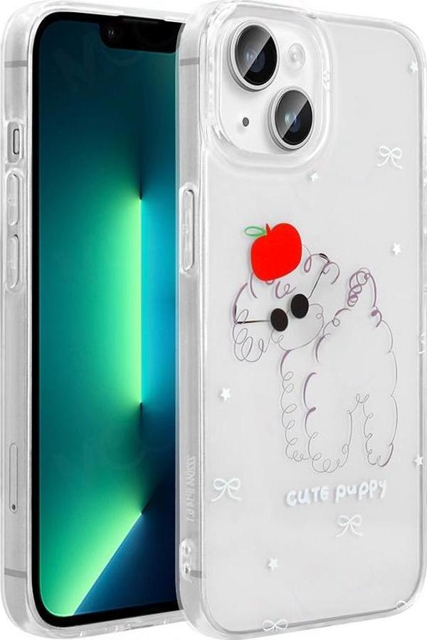 iPhone 13 Kılıf Şeffaf Desenli Figürlü Folk Sert Kapak Sevimli Köpek - Image 1