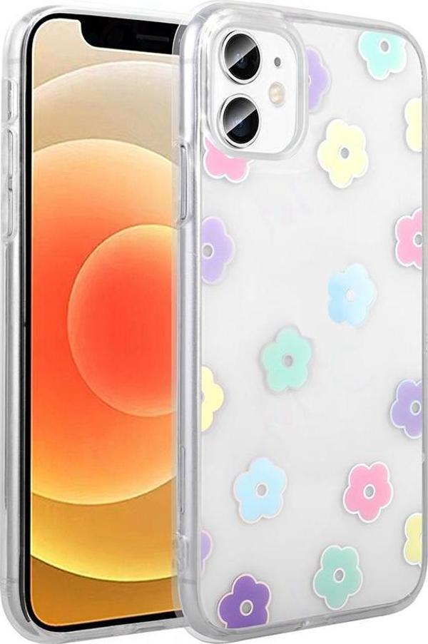 iPhone 11 Kılıf Şeffaf Desenli Figürlü Folk Sert Kapak Papatya - Image 1