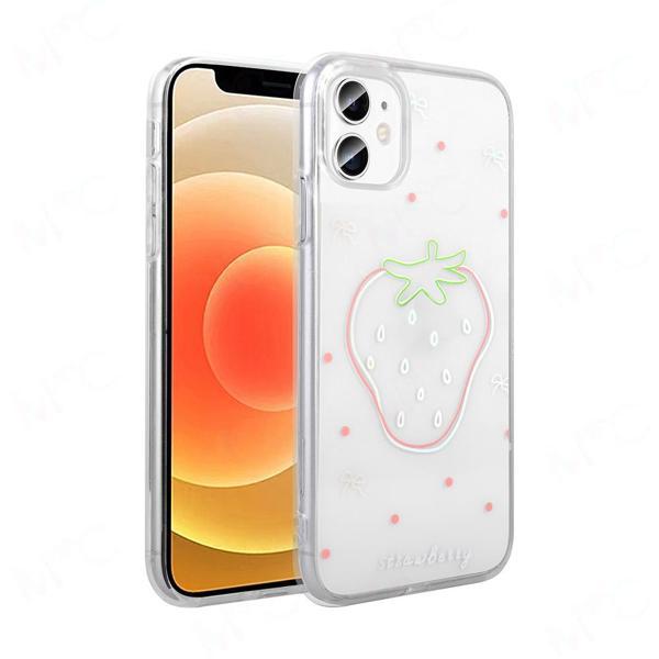 iPhone 11 Kılıf Şeffaf Desenli Figürlü Folk Sert Kapak Çilek - Image 1