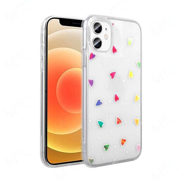 iPhone 11 Kılıf Şeffaf Desenli Figürlü Folk Sert Kapak Kalp - Image 1