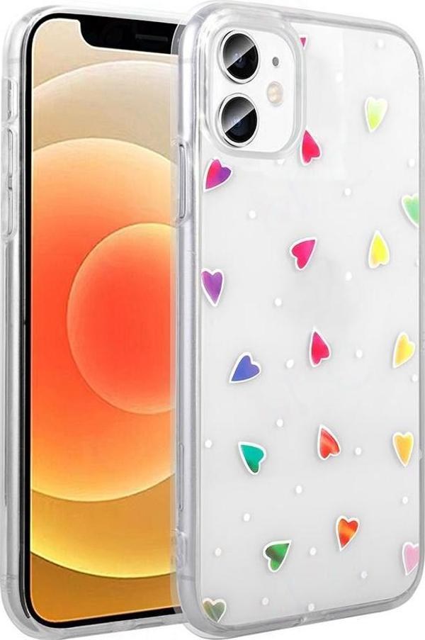 iPhone 11 Kılıf Şeffaf Desenli Figürlü Folk Sert Kapak Kalp - Image 1