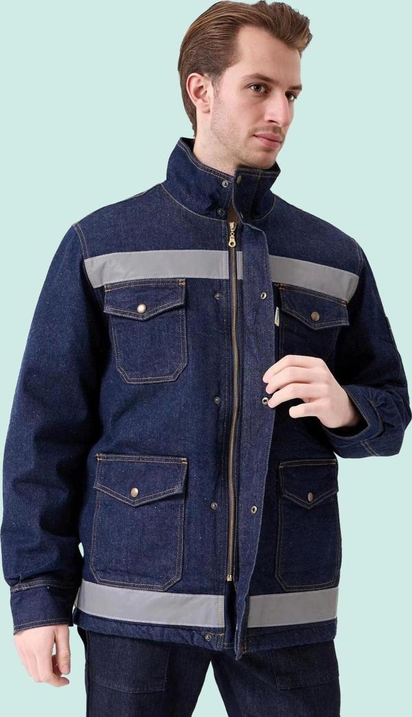 Kışlık Kot İş Montu Soğuk Hava Korumalı Buhara Mont Kumaş Reflektörlü Dış Giyim - Image 1