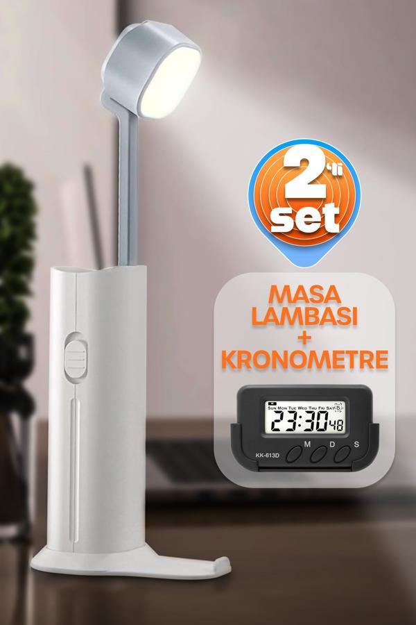 2li SET Şarjlı Masa Lambası + Kronometreli Öğrenci Saati Renk Ayarlı Ders Çalışma Okuma Lambası 975 - Image 1