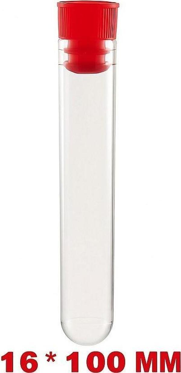 Deney Tüpü 16x100 Mm / Plastik (100 Adet) - Dibi Yuvarlak Kapaklı - Image 1