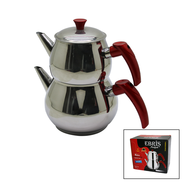 ORTA BOY KÜRE ÇELİK ÇAYDANLIK SETİ ÜST: 1LT - ALT: 1.60LT (4401) - Image 1