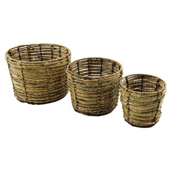 METAL İSKELETLİ 3 BOY YUVARLAK HASIR ORGANİZER SEPET Ç: 14-19-25CM - Y: 14-16-18CM (4401) - Image 1