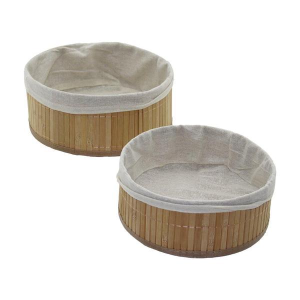 2Lİ YUVARLAK BAMBU KENAR ORGANİZER SEPET AHŞAP ALTLIK - BEZLİ Ç:24.5CM Y:10CM - Ç:20CM Y:8CM (4401) - Image 1