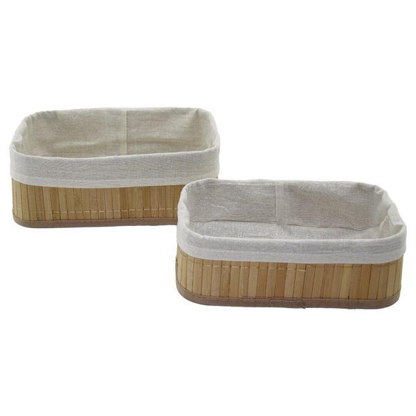 2Lİ   DİKDÖRTGEN   BAMBU KENAR  ORGANİZER SEPET AHŞAP ALTLIK - BEZLİ 19X27X10CM - 15X24X8CM (4401) - Image 1