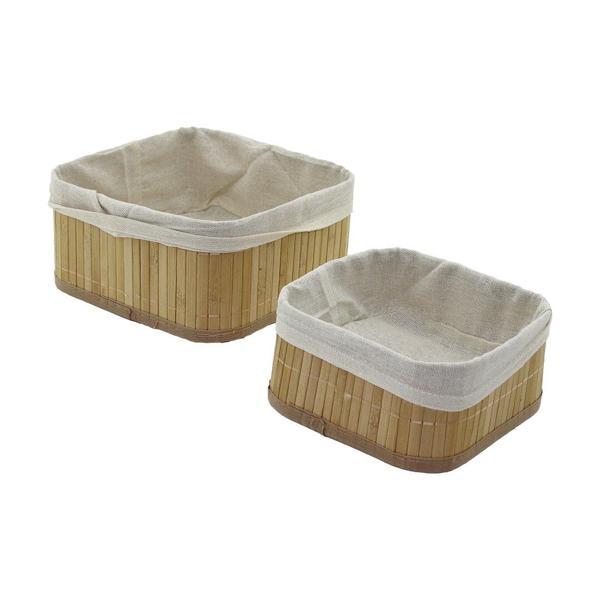 2Lİ   KARE   BAMBU KENAR  ORGANİZER SEPET AHŞAP ALTLIK - BEZLİ 21X21X10CM - 17X17X8CM (4401) - Image 1