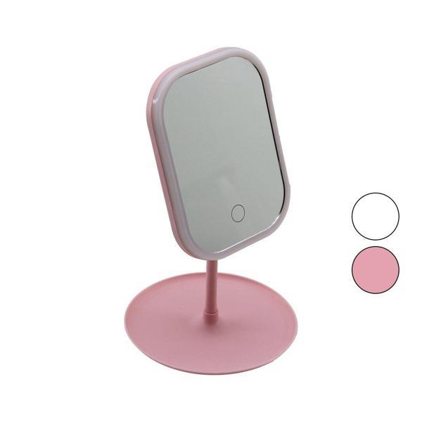 DİKDÖRTGEN LEDLİ - USB ŞARJLI MAKYAJ AYNASI 90° TAKILIK SEPETLİ AYAK RENKLİ PLS 13.5X18.5CM (4401) - Image 1