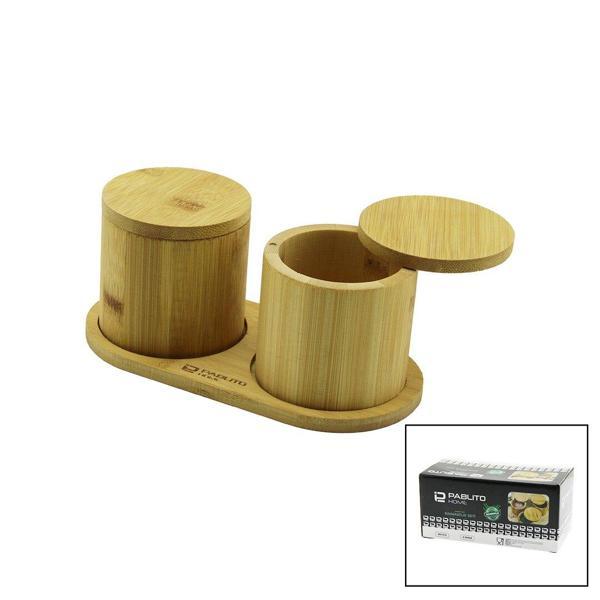 2PCS AHŞAP BAMBU BAHARATLIK YUVARLAK=8X8ALTLIK=9.5X19.5ÇEVİR AÇ-MIKNATISLI KAPAK (4401) - Image 1