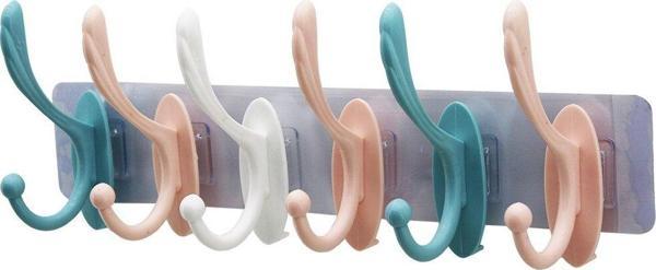 6 KOLLU ŞEFFAF YAPIŞKANLI RENKLİ PLASTİK ASKI TAK - ÇIKAR ASKI KOLLU (4401) - Image 1