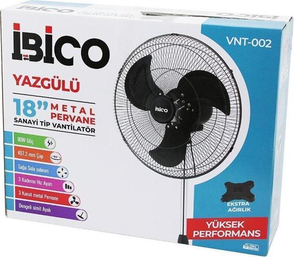 18 İNÇ 45.7CM SANAYİ TİPİ AYAKLI VANTİLATÖR 3 KADEME HIZ - 3 METAL KANAT 80W 140CM YÜKSEKLİK VNT-002 (4401) - Image 1