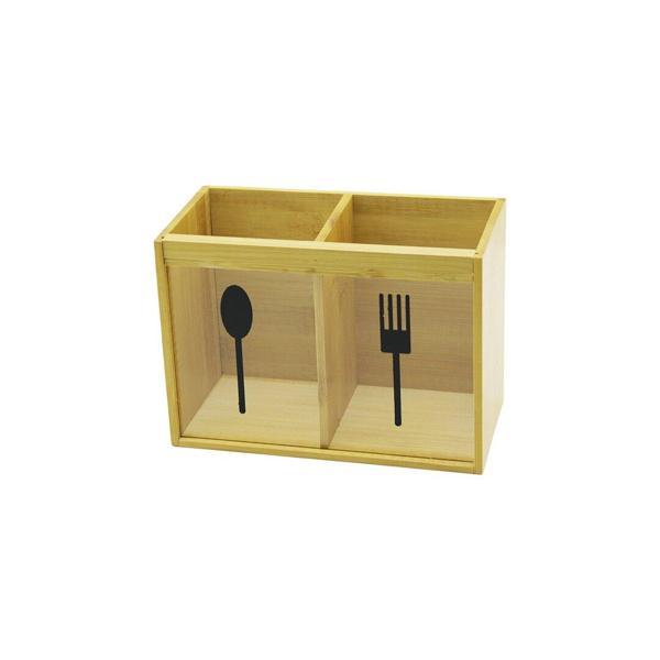 2 X KARE BÖLMELİ AHŞAP BAMBU KAŞIKLIK ŞEFFAF PVC PENCERELİ 2 X 9X9CM (4401) - Image 1