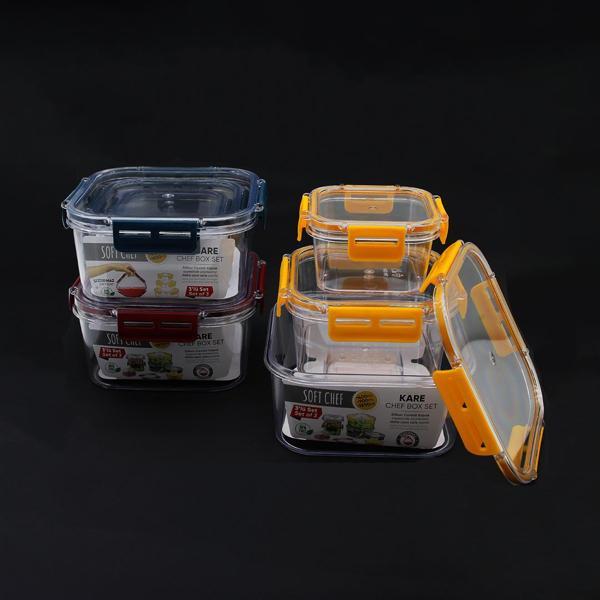 3 PARÇA  KARE MİKA SAKLAMA KABI SETİ SİLİKON CONTALI KAPAK 400-900-1800ML (4401) - Image 1