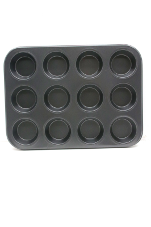 12 GÖZLÜ METAL - SİYAH DÜZ MUFFIN KALIP (4401) - Image 1