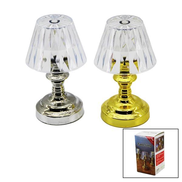 PİLLİ MİNİ KLASİK MODEL LED ABAJUR MİKA KRİSTAL BAŞLIK - GOLD - KROM AYAK (4401) - Image 1