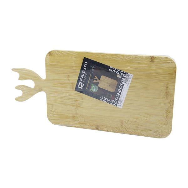 DİKDÖRTGEN AHŞAP BAMBU KESİM PANOSU - KESME TAHTASI GEYİK BOYNUZ FİGÜR SAPLI 22X36CM (4401) - Image 1