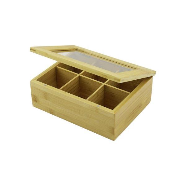 AHŞAP BAMBU  POŞET ÇAY KUTUSU - 6 BÖLMELİ - 2IN1- BÖLMESİZ ÇOK AMAÇLI KU (4401) - Image 1