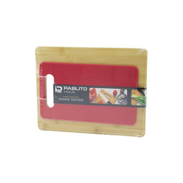2PCS SET=AHŞAP BAMBU - PLASTİK KESİM PANOSU - KESME TAHTASI PLS:15X25CM- AHŞ:22X28CM (4401) - Image 1
