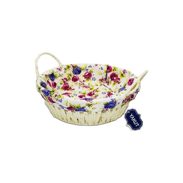 YUVARLAK RENKLİ BEZLİ HASIR EKMEK SEPETİ (4401) - Image 1