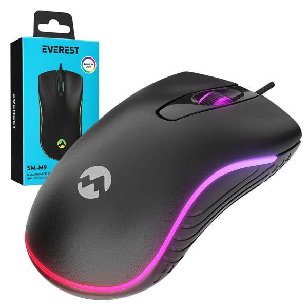 EVEREST SM-M9 1000 DPI USB RGB RAİNBOW LEDLİ SİYAH 3D OPTİK LED MOUSE (4401) - Image 1