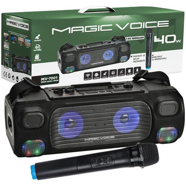 MAGICVOICE MV-7001 VHF EL MİK USB/SD/BT/UK 40 WATT IŞIKLI TAŞINABİLİR ŞARJLI  SEYYAR ANFİ (4401) - Image 1