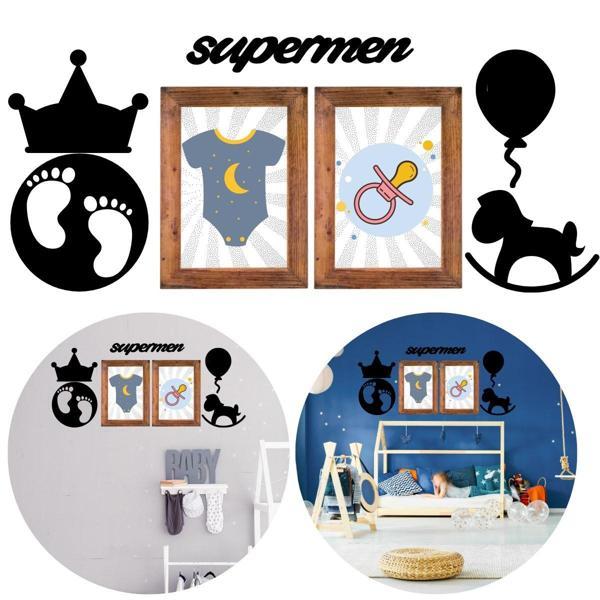 DECO103 Supermen Dekoratif Duvar Süsü Tablo Aksesuar Ahşap Tasarım Hediye Pano Sticker Seti (4401) - Image 1