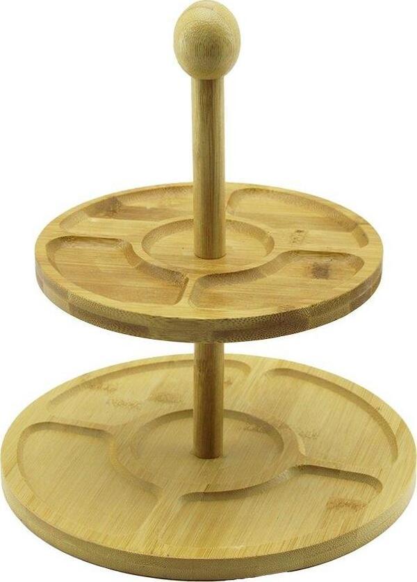 5 BÖLMELİ - YUVARLAK - 2 KATLI  AHŞAP BAMBU SUNUMLUK  ÇAP: 19.5CM -- 24.5CM (4401) - Image 1