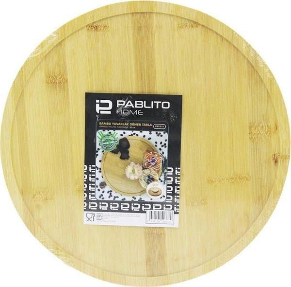 DÖNER TABLALI  AHŞAP BAMBU SUNUM TEPSİSİ - MİNİ SOFRA YUVARLAK=30CM (4401) - Image 1