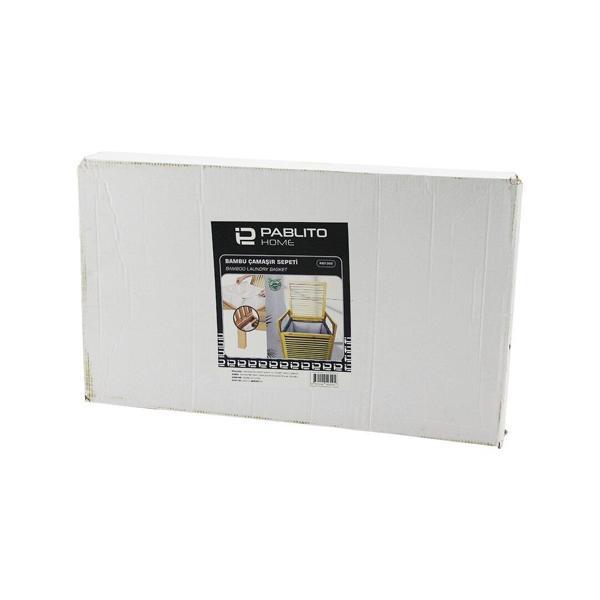 AHŞAP BAMBU KİRLİ ÇAMAŞIR SEPETİ - KUMAŞ ÇANTALI SEPET=40X35X44CM  KOL=16CM+44=Y=60CM (4401) - Image 1