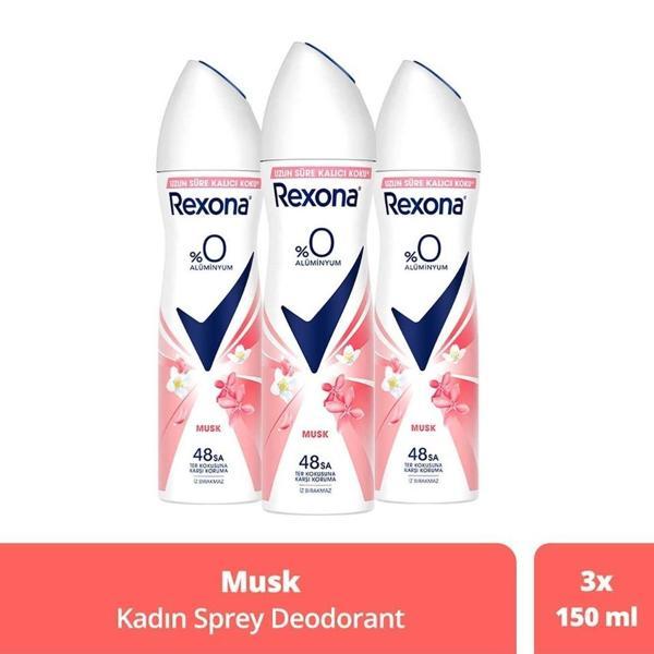 Rexona Kadın Sprey Deodorant Musk %0 Alüminyum 150 ml x 3 Adet - Image 1