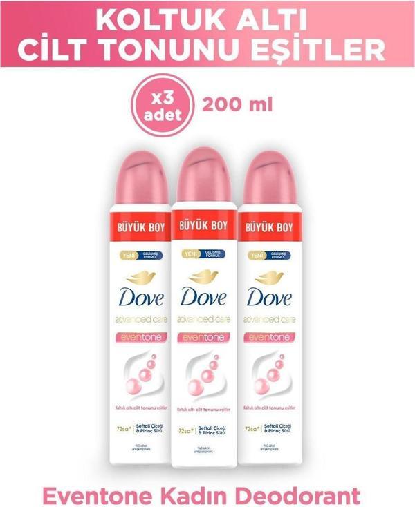 Dove Eventone Kadın Sprey Deodorant 200 ml x 3 Adet - Image 1