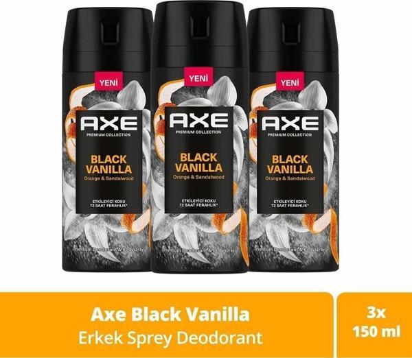 Axe Premium Collection Erkek Sprey Deodorant Black Vanilla 150 ml x 3 Adet - Image 1