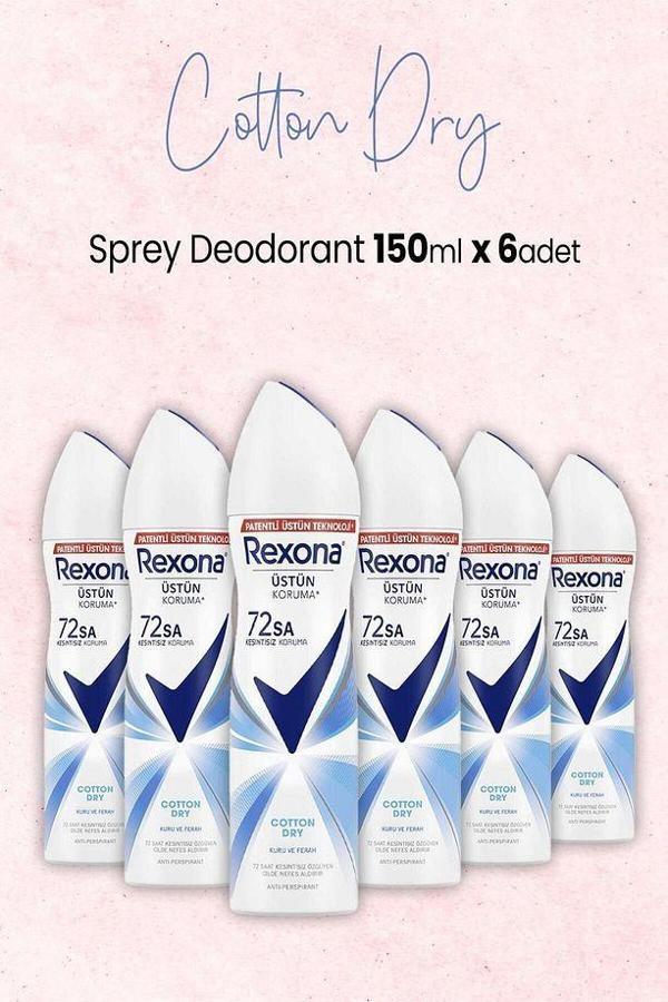 Rexona Cotton Dry Kadın Sprey Deodorant 150 ml x 6 Adet - Image 1