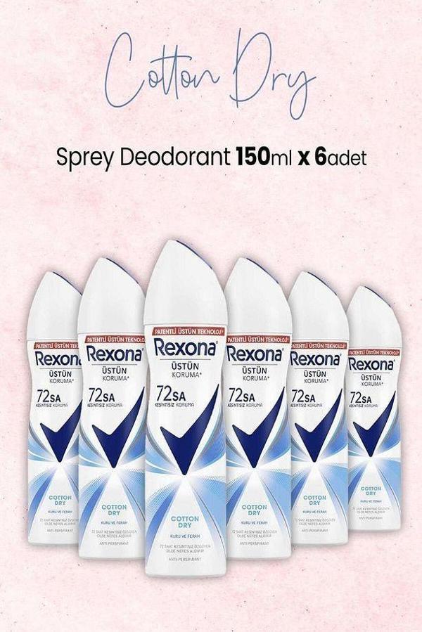 Rexona Cotton Dry Kadın Sprey Deodorant 150 ml x 6 Adet - Image 1