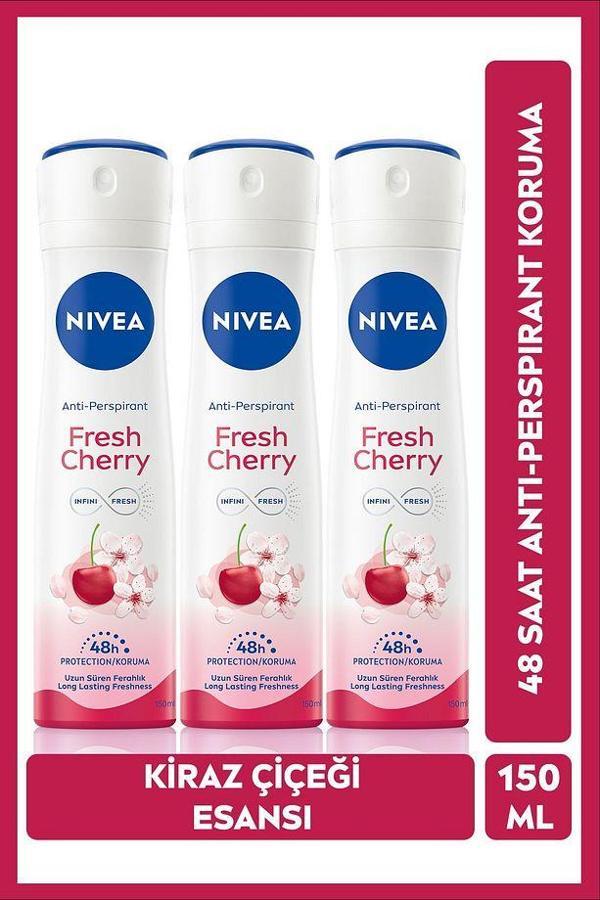 Nivea Kadın Sprey Deodorant Fresh Cherry 150 ml x 3 Adet - Image 1