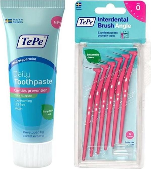 Tepe Daily Diş Macunu 75 ml + Arayüz Fırçası Pembe 0.4 mm 6 lı - Image 1