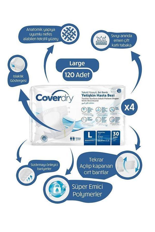 Coverdry Belbantlı Hasta Bezi Büyük Boy 30 lu x 4 Adet - Image 1